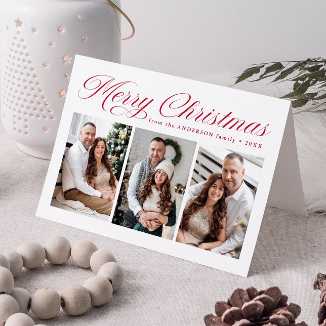 Cartão De Festividades Elegante Caligrafia Vermelha Feliz Natal 3 Foto (Criador carregado)