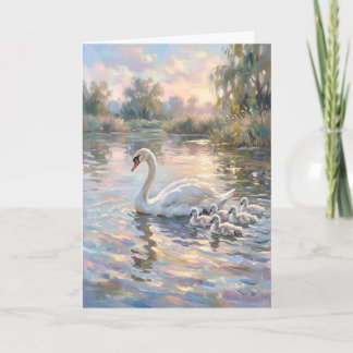Cartão De Festividades Elegante Cisne Mãe e Bebês Dia das Mães 