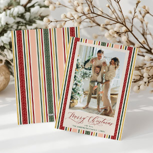 Cartão De Festividades Elegante Classic Stripes Feliz Foto de Natal