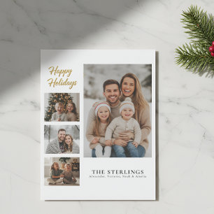 Cartão De Festividades Elegante Colagem de 4 Fotos Moderno Minimalista Ra