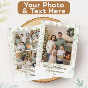 Cartão De Festividades Elegante Colagem de Fotos de Família de Natal Botâ