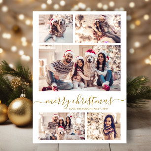 Cartão De Festividades Elegante Colagem de Fotos de Natal com Letra Doura
