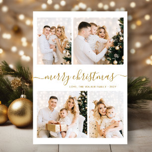 Cartão De Festividades Elegante Colagem de Fotos de Natal com Letra Doura