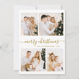 Cartão De Festividades Elegante Colagem de Fotos de Natal com Letra Doura