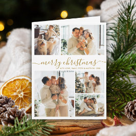Cartão De Festividades Elegante Colagem de Fotos de Natal em Dourado e Br