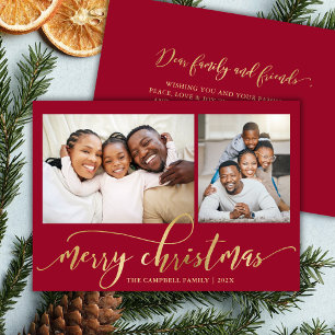 Cartão De Festividades Elegante Colagem de Fotos de Natal em Script Doura