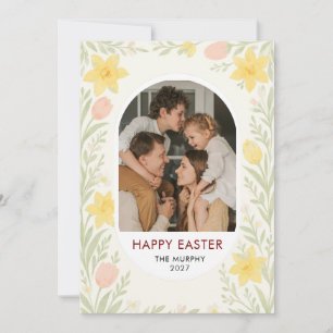 Cartão De Festividades Elegante Colorido Oval Floral Páscoa Família Foto