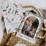 Cartão De Festividades Elegante cor-de-rosa, vegetação floral, Arca folia<br><div class="desc">Esta coleção apresenta cor d'água,  florais cor-de-rosa claro,  bagas e verde de inverno com tipografia moderna e elegante,  com padrão botânico invernal de volta.</div>