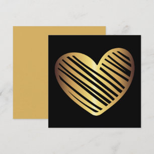 Cartão De Festividades Elegante Coração Preto Dourado em Folha de Valenti