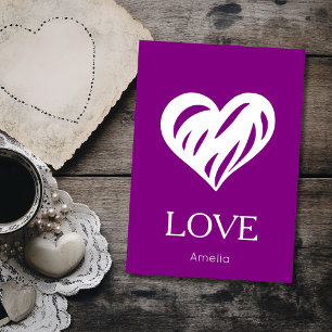 Cartão De Festividades Elegante Coração Recortado em Branco Amor   Roxo