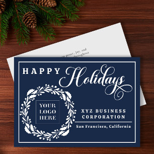 Cartão De Festividades Elegante Coroa de Logotipo Feliz Natal Negócios
