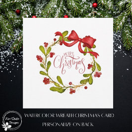 Cartão De Festividades Elegante Coroa de Visco em Aquarela e Laço