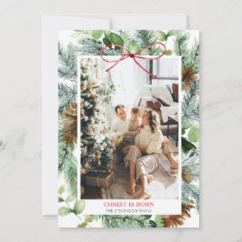 Cartão De Festividades Elegante Cristo Greenery de Natal é Nascer Foto