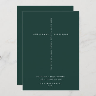 Cartão De Festividades Elegante Cruz Escrita em Verde Escuro