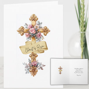 Cartão De Festividades Elegante Cruz Floral de Páscoa "Cristo Ressuscitou