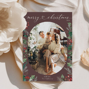 Cartão De Festividades Elegante Dark Mauve Feliz Foto de Natal