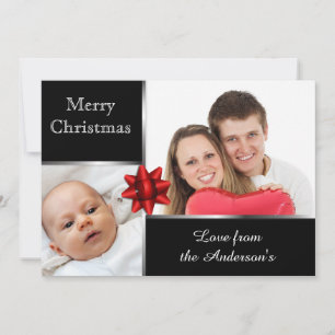 Cartão De Festividades Elegante de fotos personalizadas em prata e preto