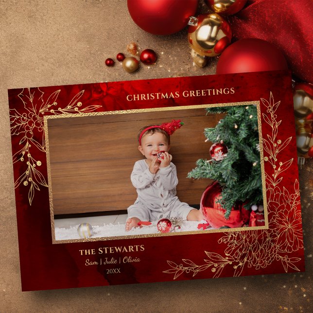 Cartão De Festividades Elegante Dourada Linha Desenhada Foto Botânica de  (Criador carregado)