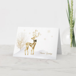 Cartão De Festividades Elegante Dourada Reindeer, Cena de inverno