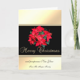 Cartão De Festividades Elegante Dourado, Preto, Poinsettia -Personalizado