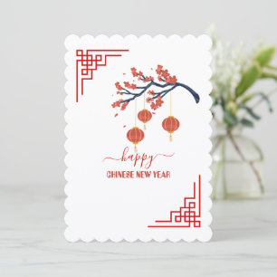 Cartão De Festividades Elegante e Simples 5" x 7" Feliz Ano Novo Chinês