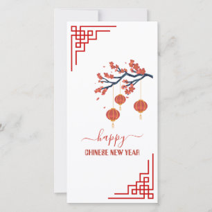 Cartão De Festividades Elegante e Simples 8" x 4" Feliz Ano Novo Chinês