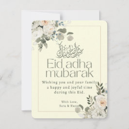 Cartão De Festividades Elegante Eid Floral Blush, Branco, Adha Mubarak