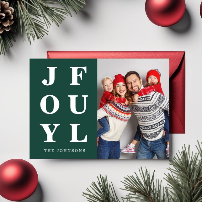Cartão De Festividades Elegante Emerald Green - Natal alegre (Elegant Emerald Green Joyful Photo Christmas Holiday Card)