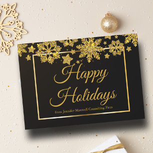 Cartão De Festividades Elegante Empresa de Flocos de Neve Preto Dourado p