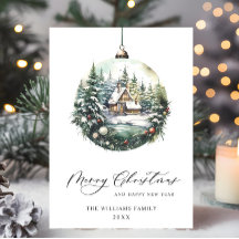 Elegante Enfeite de Natal em Aquarela Saudação