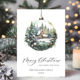 Cartão De Festividades Elegante Enfeite de Natal em Aquarela Saudação