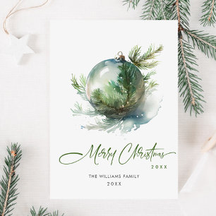 Cartão De Festividades Elegante Enfeite Verde Sage de Natal Saudação