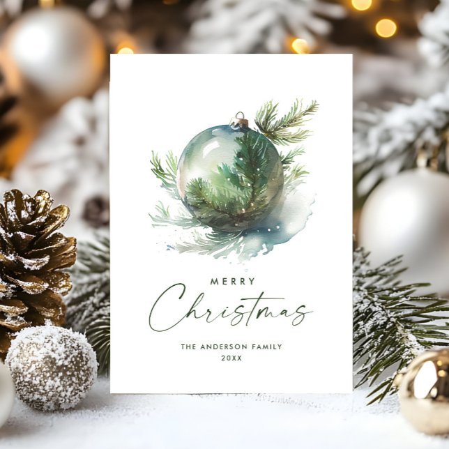 Cartão De Festividades Elegante Enfeite Verde Salva Natal Saudação (Criador carregado)