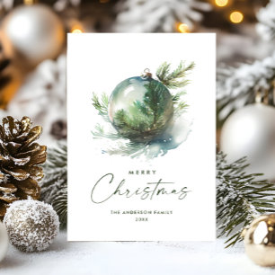 Cartão De Festividades Elegante Enfeite Verde Salvia Natalício Saudação