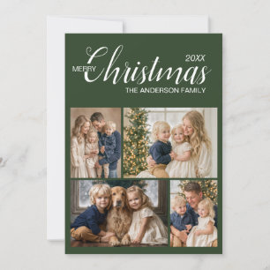 Cartão De Festividades Elegante Evergreen Marfim 4 Fotos Natal