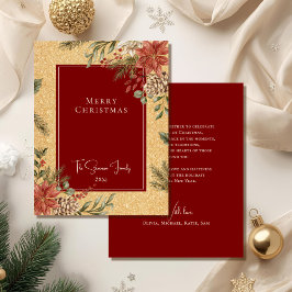 Cartão De Festividades Elegante Falso Poinsettia Feliz Natal Dourado
