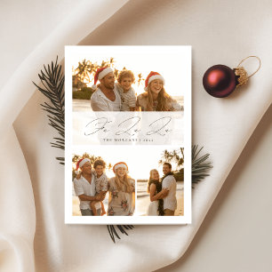 Cartão De Festividades Elegante Família de 3 Fotos na Praia com Letra Fa