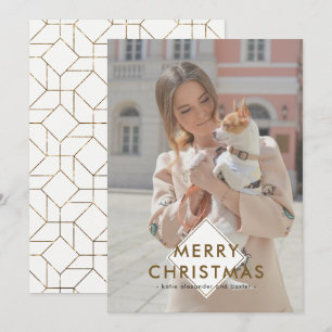 Cartão De Festividades Elegante Faux Metallic Merry Foto de Natal