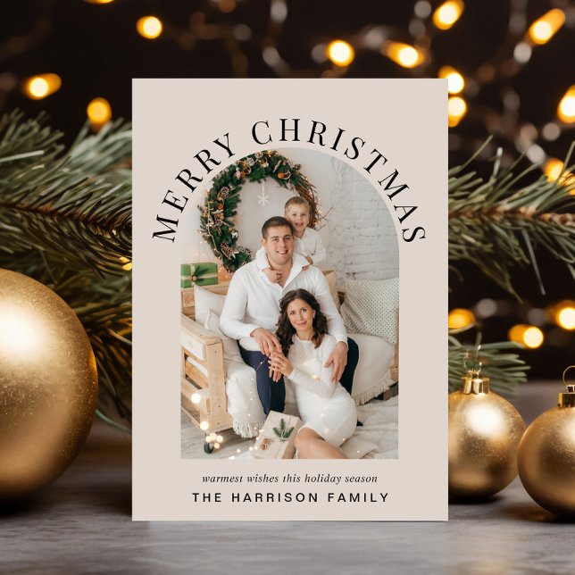 Cartão De Festividades Elegante Feliz Arco de Natal Taupe (Share the love and warmth of the season with an elegant arch photo Christmas card)