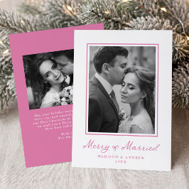Cartão De Festividades Elegante Feliz e Casado Arco Rosa Foto de Recém-Ca