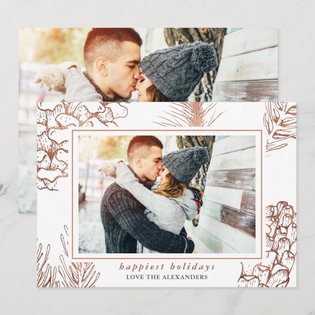 Cartão De Festividades Elegante Feliz Feriados Foto Rústica Padrão (Frente/Verso)