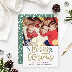 Cartão De Festividades Elegante Feliz Natal Dourado, Foto Brugada