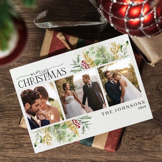 Cartão De Festividades Elegante Feliz Natal Dourado Foto de Berries Verme (Criador carregado)