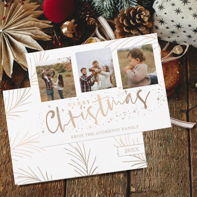 Cartão De Festividades Elegante Feliz Natal Faux Dourado 3 Foto (Criador carregado)