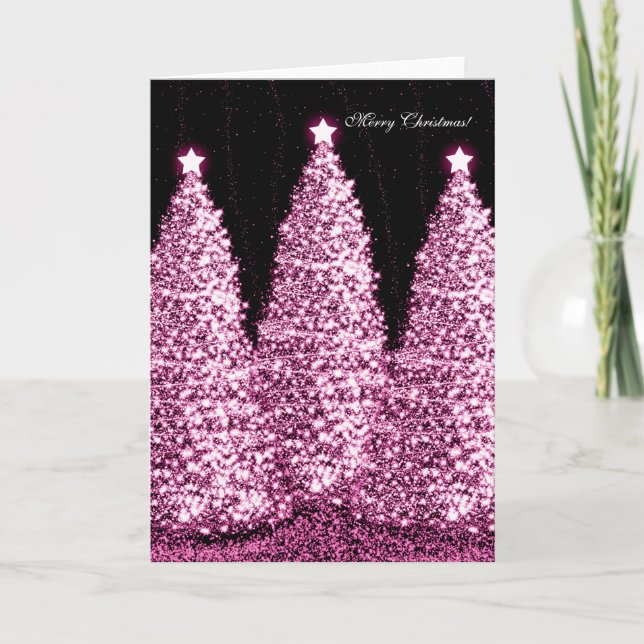 Cartão De Festividades Elegante Feliz Natal Feriado Rosa Sparkle (Frente)