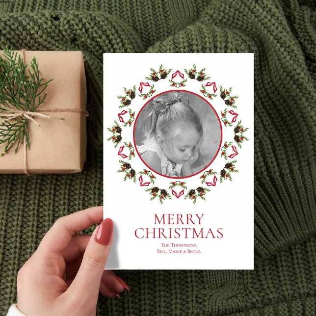 Cartão De Festividades Elegante Feliz Natal Greenery Foto (Elegant Merry Christmas photo card template)