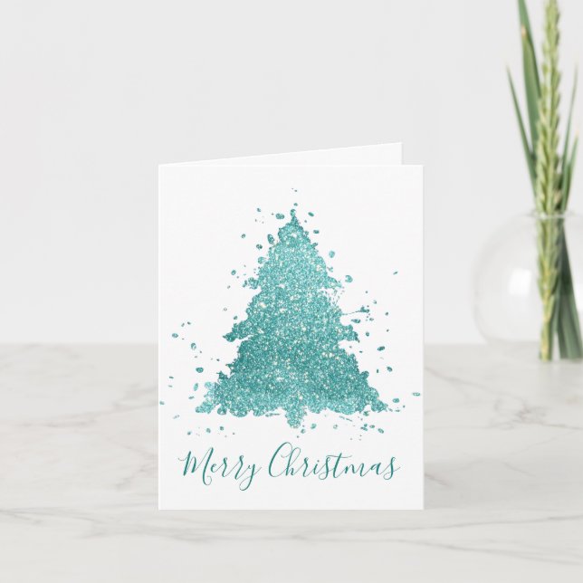 Cartão De Festividades Elegante Feliz Natal | Luxe Aqua Mint Splatter (Frente)