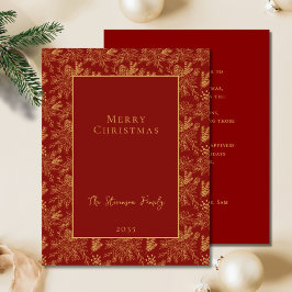 Cartão De Festividades Elegante Feliz Natal Ouro Vermelho Poinsettia Pine