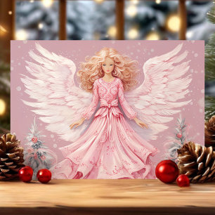 Cartão De Festividades Elegante Festivo Rosa Angel Christmas