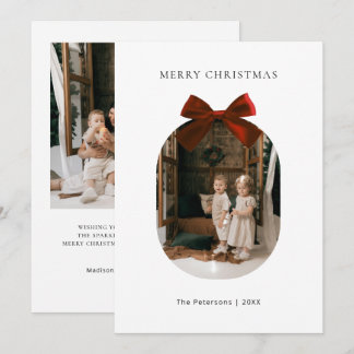 Cartão De Festividades Elegante Fita de Laço Vermelho Moderno Foto Natal